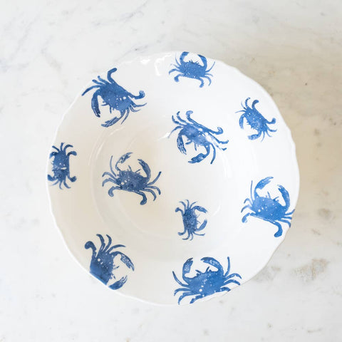Watercolor Crab Serving Bowl White/Blue 12x12x3.5