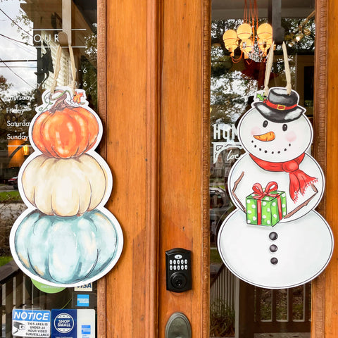 Double Sided Snowman / Pumpkin Stack Door Hanger