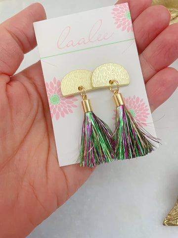 Mardi Gras Earrings, Stud Earrings, Tinsel Tassel Jewelry