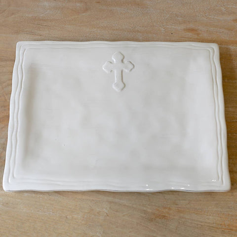 15.5"x11.5" Cross Platter - Antique White