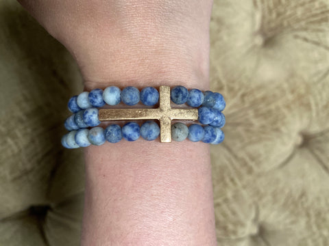 Gold Cross With Blue Stone Bracelet